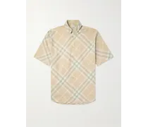 Kariertes Hemd aus Baumwoll-Twill mit Button-Down-Kragen und Logostickerei