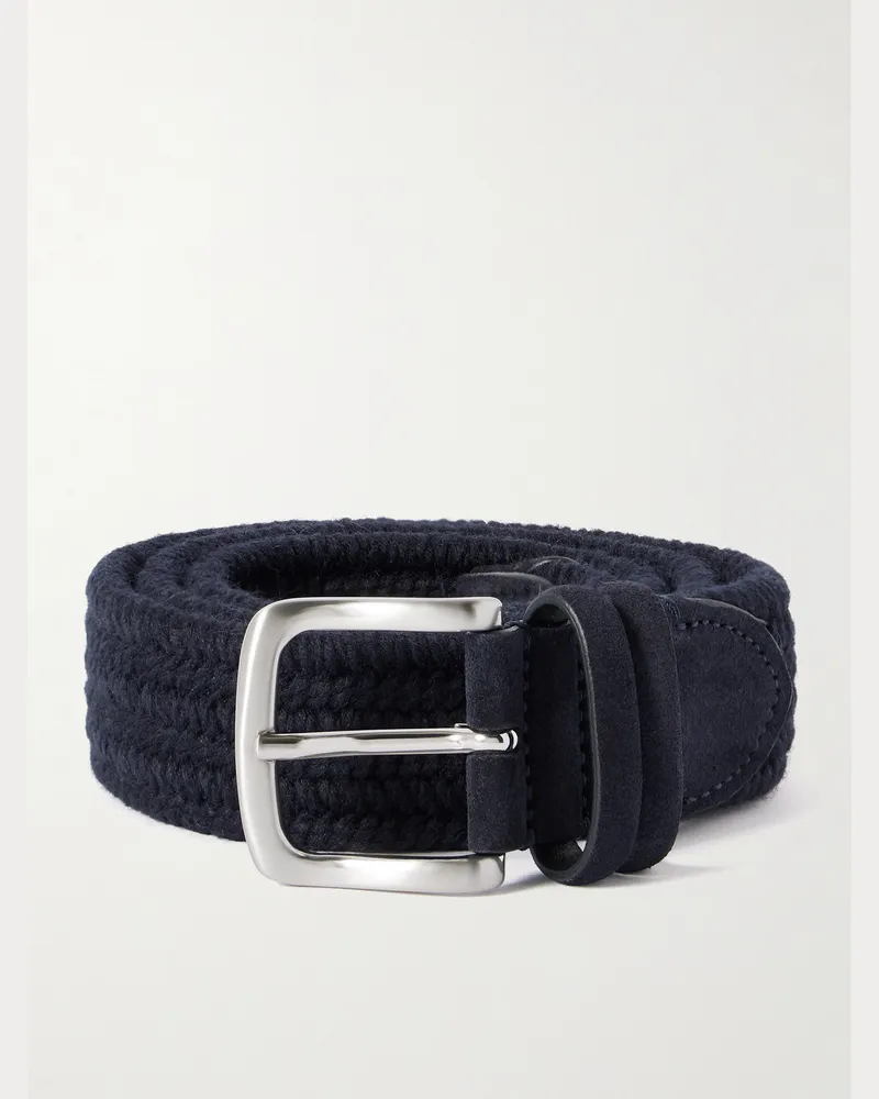 MR P. 3.5cm Suede-Trimmed Woven Belt Blue
