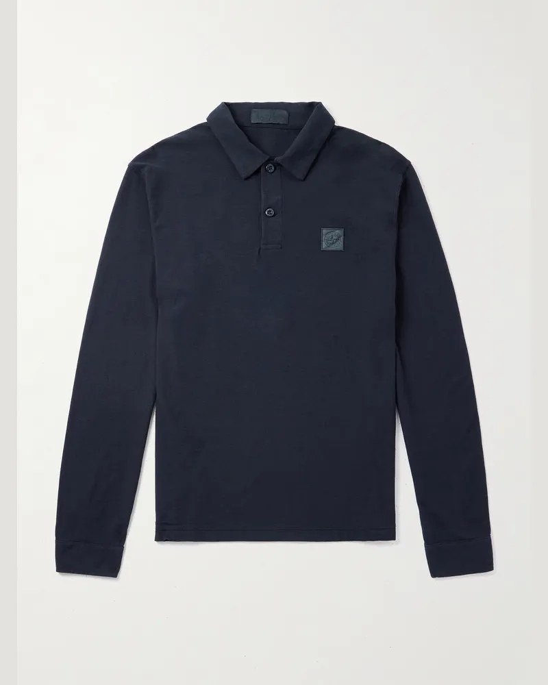 Stone Island GHOST Logo-Appliquéd Cotton-Jersey Polo Shirt Blue