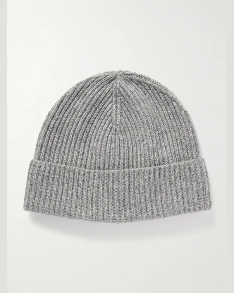 MR P. Cairn Beanie aus Kaschmir in Rippstrick Grau