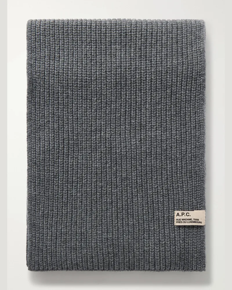 A.P.C. Sasha Ribbed-Knit Wool and Cashmere-Blend Scarf Gray