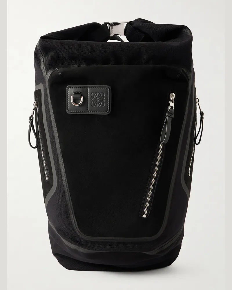 Loewe Flex Logo-Embossed Suede and Canvas Backpack Black