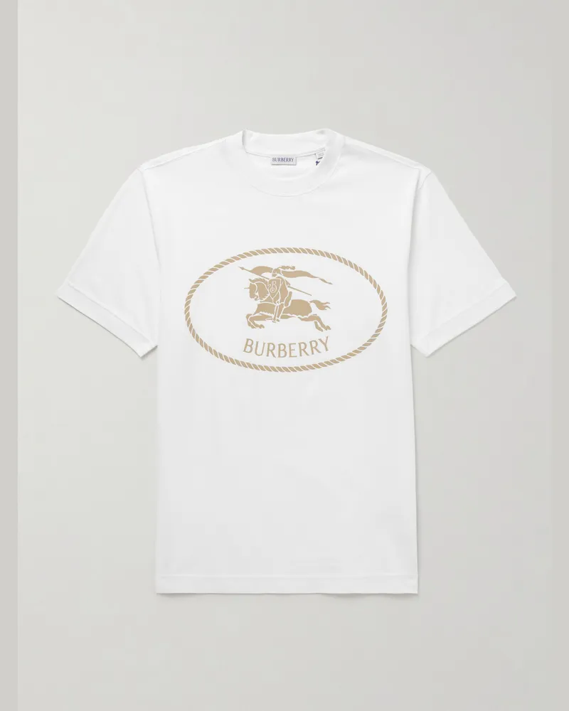 Burberry Schmal geschnittenes T-Shirt aus Baumwoll-Jersey mit Logoprint Weiß
