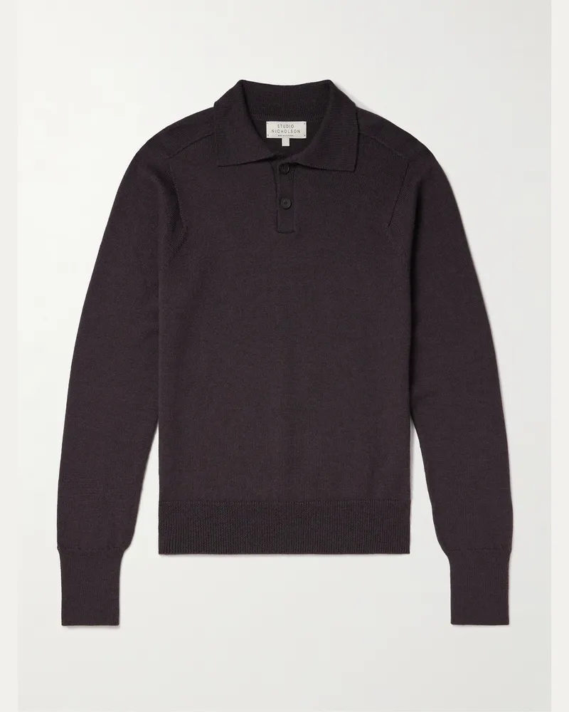 Studio Nicholson Pullover aus Merinowolle mit Polokragen Braun