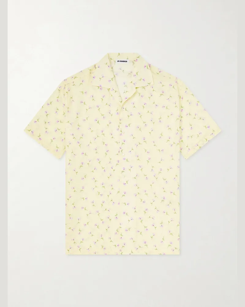 Jil Sander Camp-Collar Printed Cotton Shirt Yellow