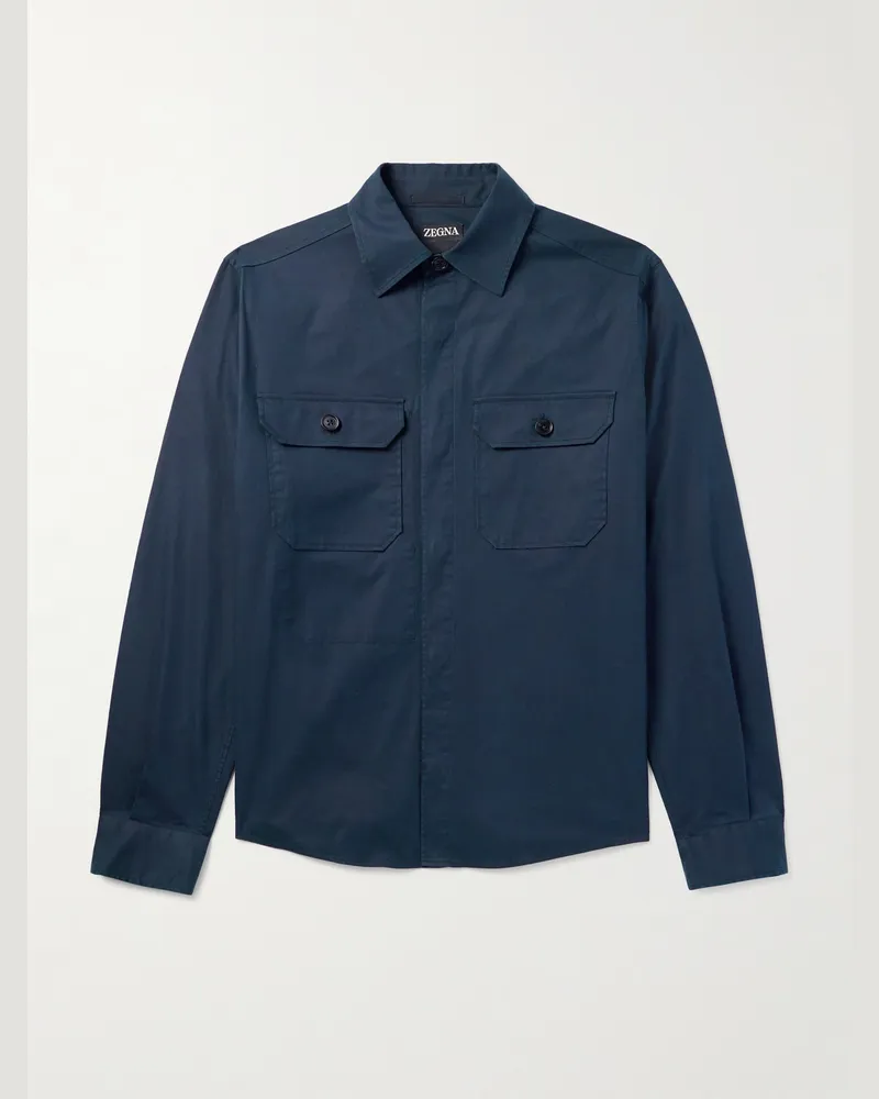 Ermenegildo Zegna Hemdjacke aus Twill aus einer Baumwollmischung Blau