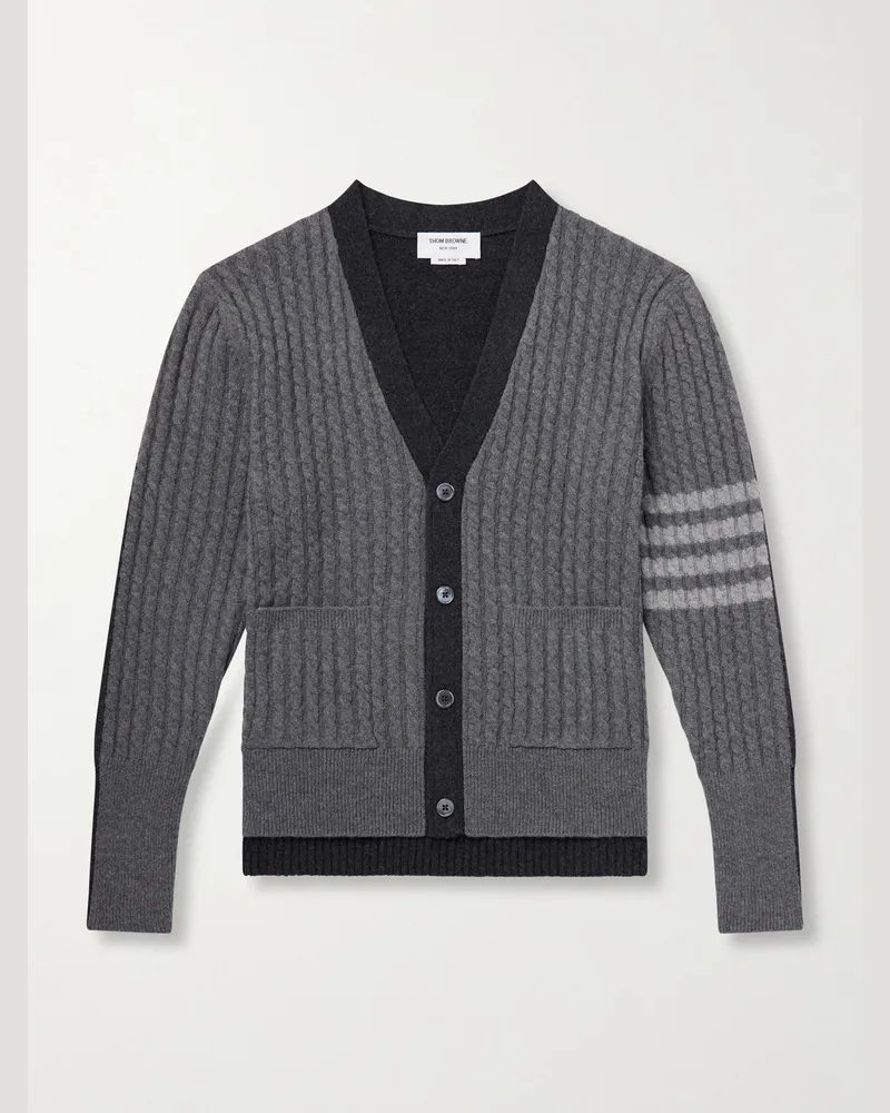 Thom Browne Cable-Knit Virgin Wool Cardigan Gray