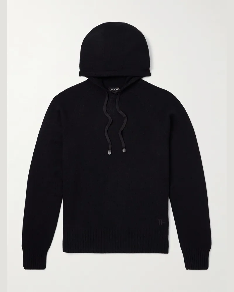 Tom Ford Logo-Embroidered Cashmere Hoodie Black