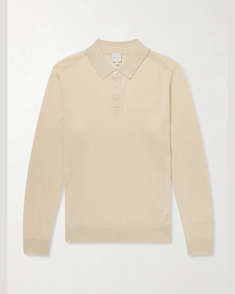 Paul Smith Merino Wool Polo Shirt Neutrals