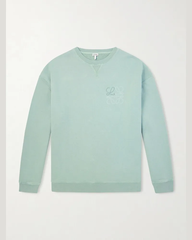 Loewe Logo-Embroidered Printed Cotton-Jersey Sweatshirt Green