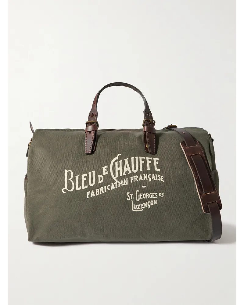 Bleu de Chauffe Weekender aus Canvas mit Lederbesatz und Logoprint Grün