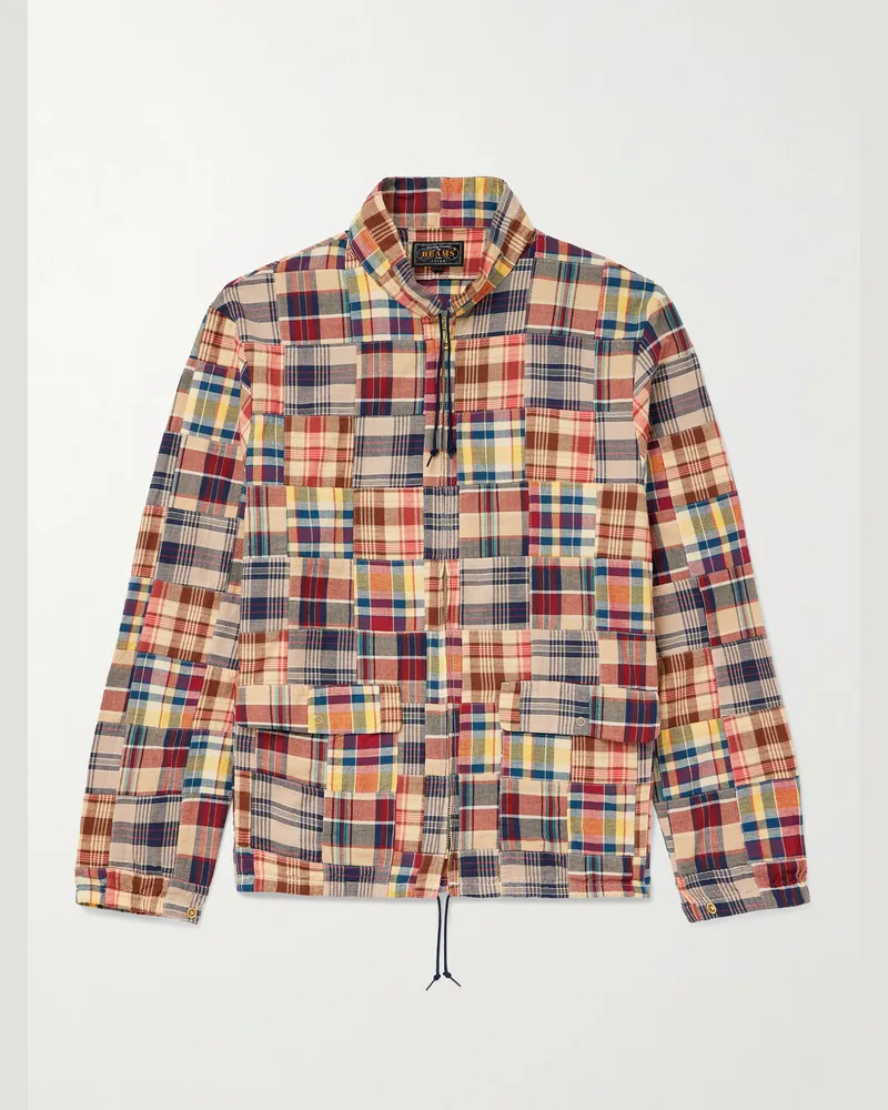 Beams Plus Swing Patchwork-Jacke aus kariertem Baumwoll-Madras Rot