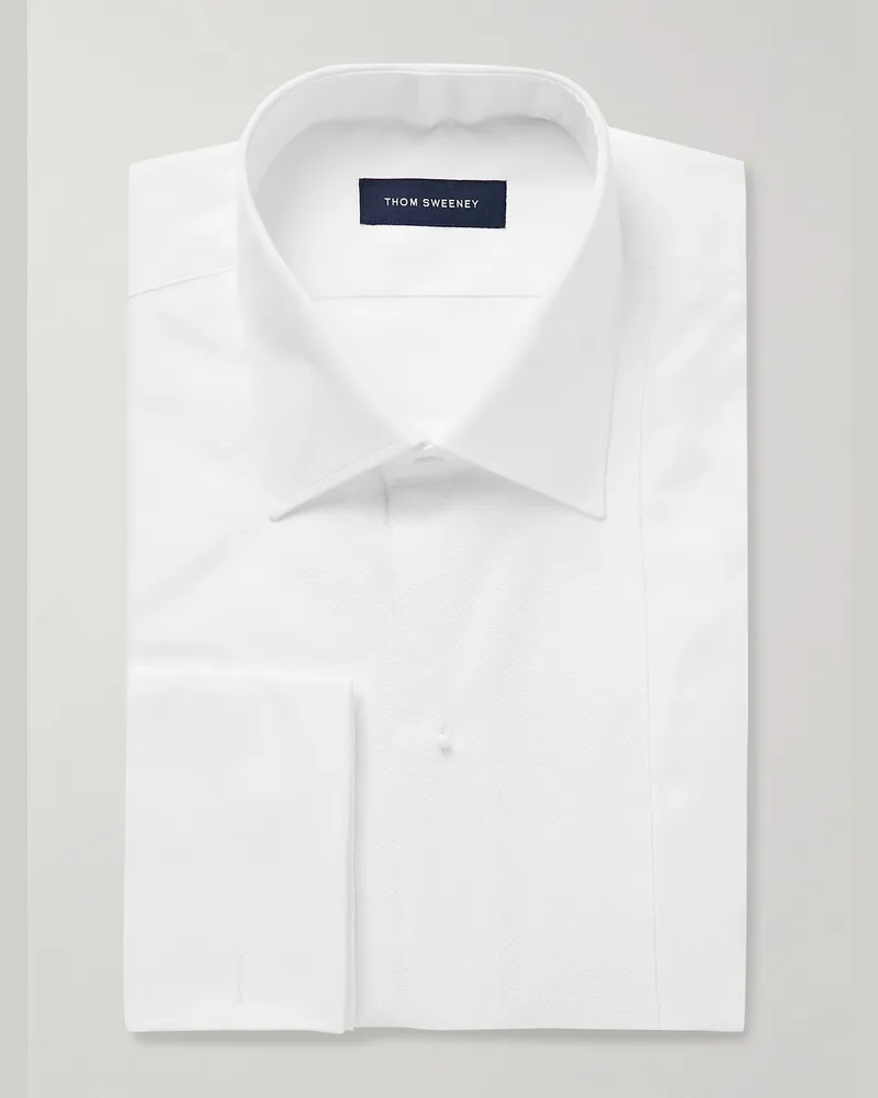 Thom Sweeney Marcella Bib-Front Cotton and Lyocell-Blend Poplin and Piqué Tuxedo Shirt White