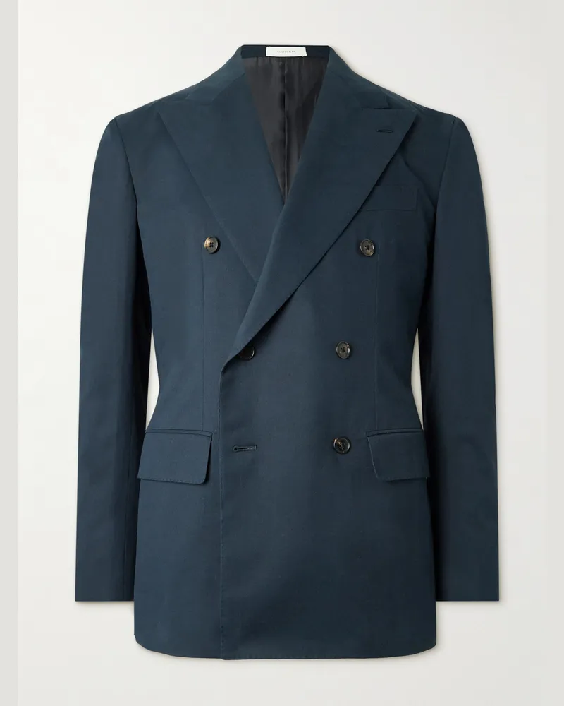 Umit Benan Pietro doppelreihiges Sakko aus Twill aus einer Baumwollmischung Blau