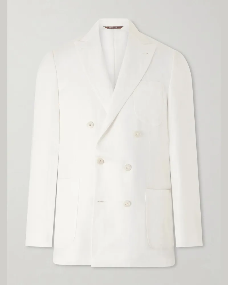 Canali Double-Breasted Linen and Silk-Blend Suit Jacket White
