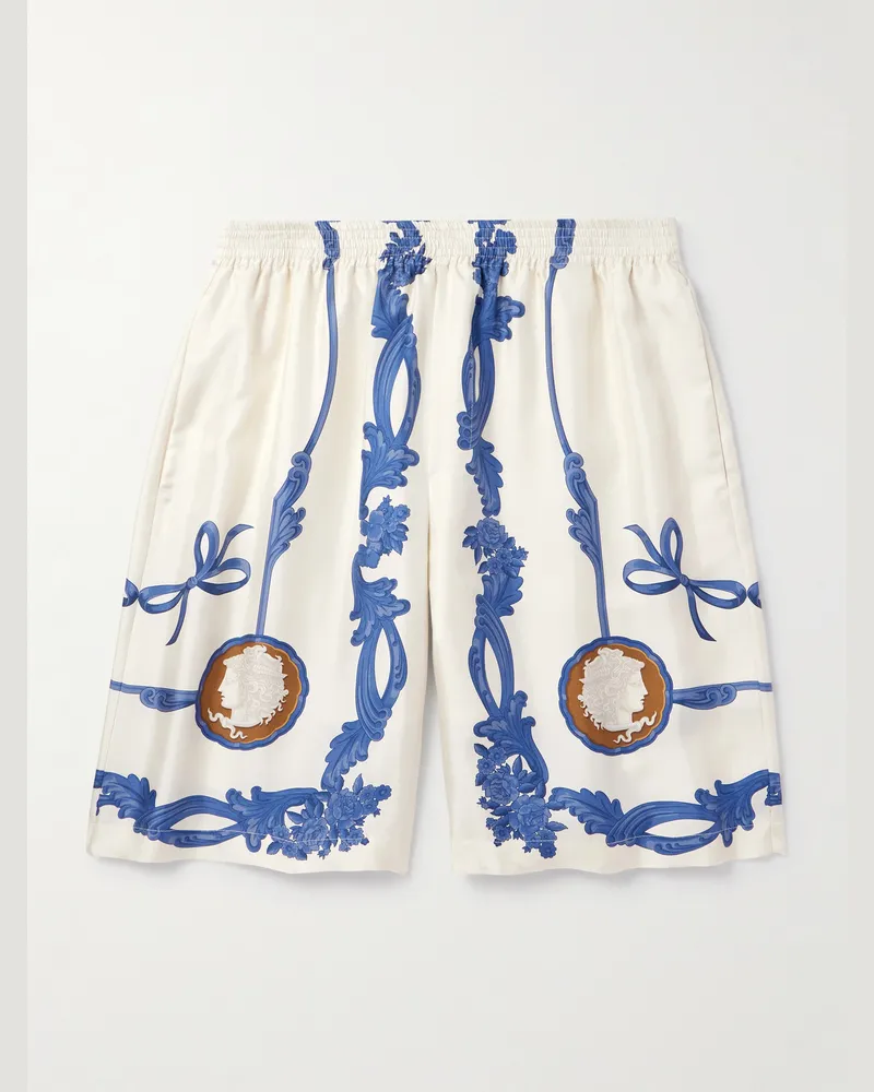 Versace Gerade geschnittene Shorts aus bedrucktem Seiden-Twill Neutral