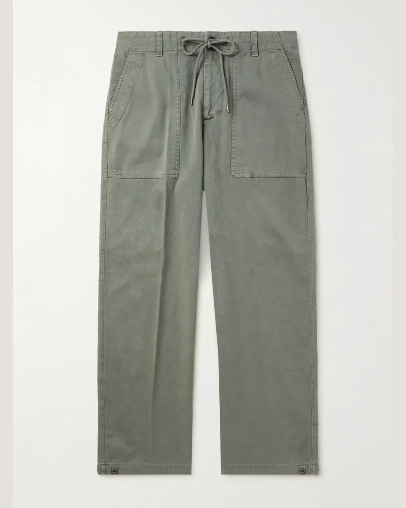 James Perse Flight Straight-Leg Slub Cotton-Blend Twill Drawstring Trousers Green