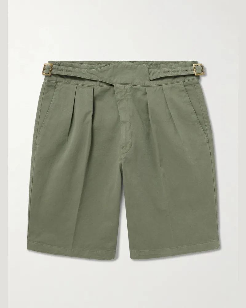 Rubinacci Manny Straight-Leg Pleated Cotton Shorts Green