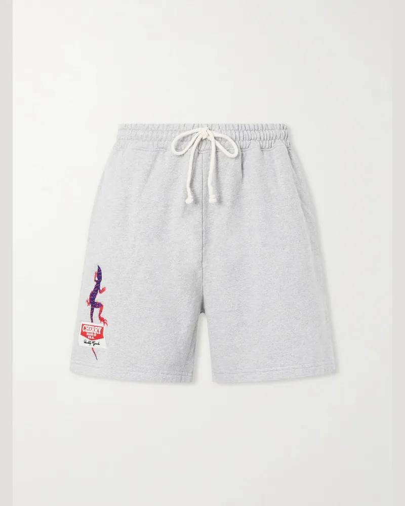 Cherry Los Angeles Logo-Embroidered Cotton Shorts Gray