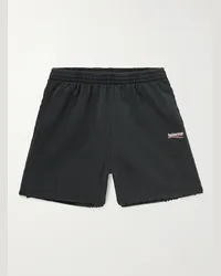 Balenciaga Weit geschnittene Shorts aus Baumwoll-Jersey mit Logostickerei in Distressed-Optik Schwarz