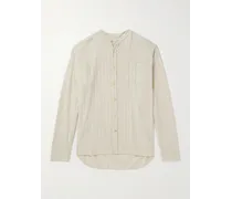 Hemd aus einer gestreiften Baumwoll-Leinenmischung mit Stehkragen