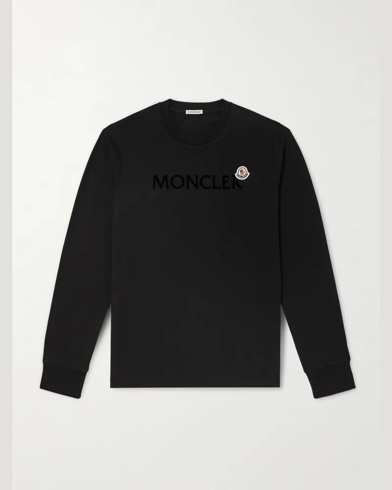 Moncler Logo-Flocked Cotton-Jersey T-Shirt Black