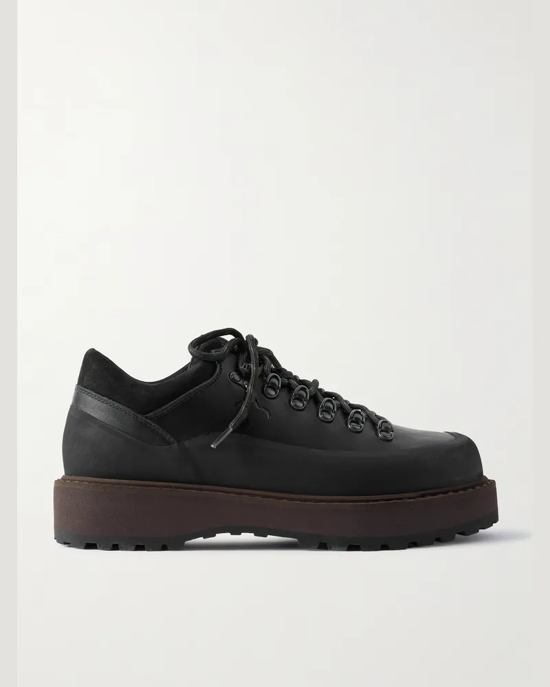 Diemme Cornaro Gomma Rubber and Suede-Trimmed Leather Sneakers Black