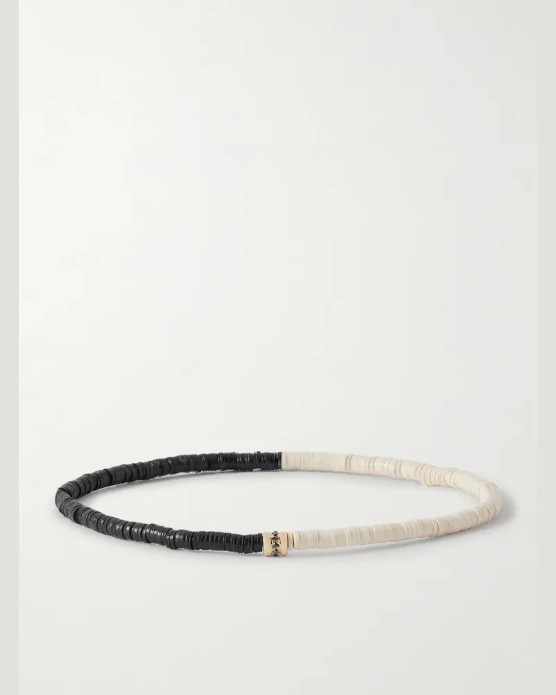 Luis Morais Armband mit Zierperlen aus Stein, Diamanten und Detail aus 14 Karat Gold Weiß