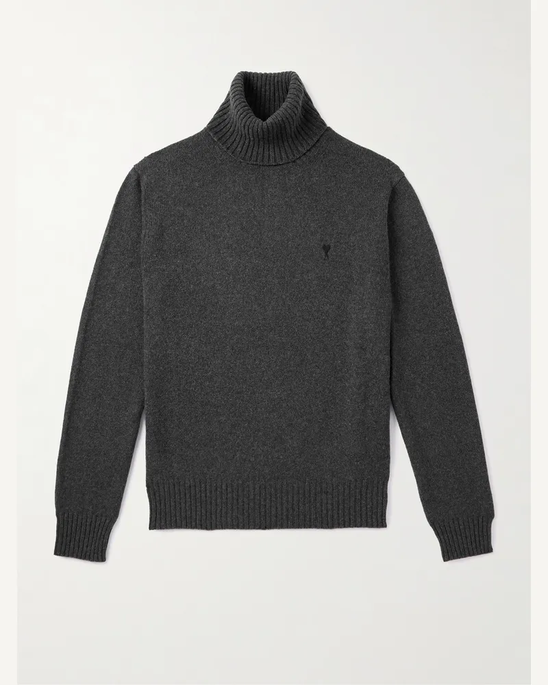 AMI Paris Rollkragenpullover aus einer Kaschmir-Wollmischung mit Logostickerei Grau