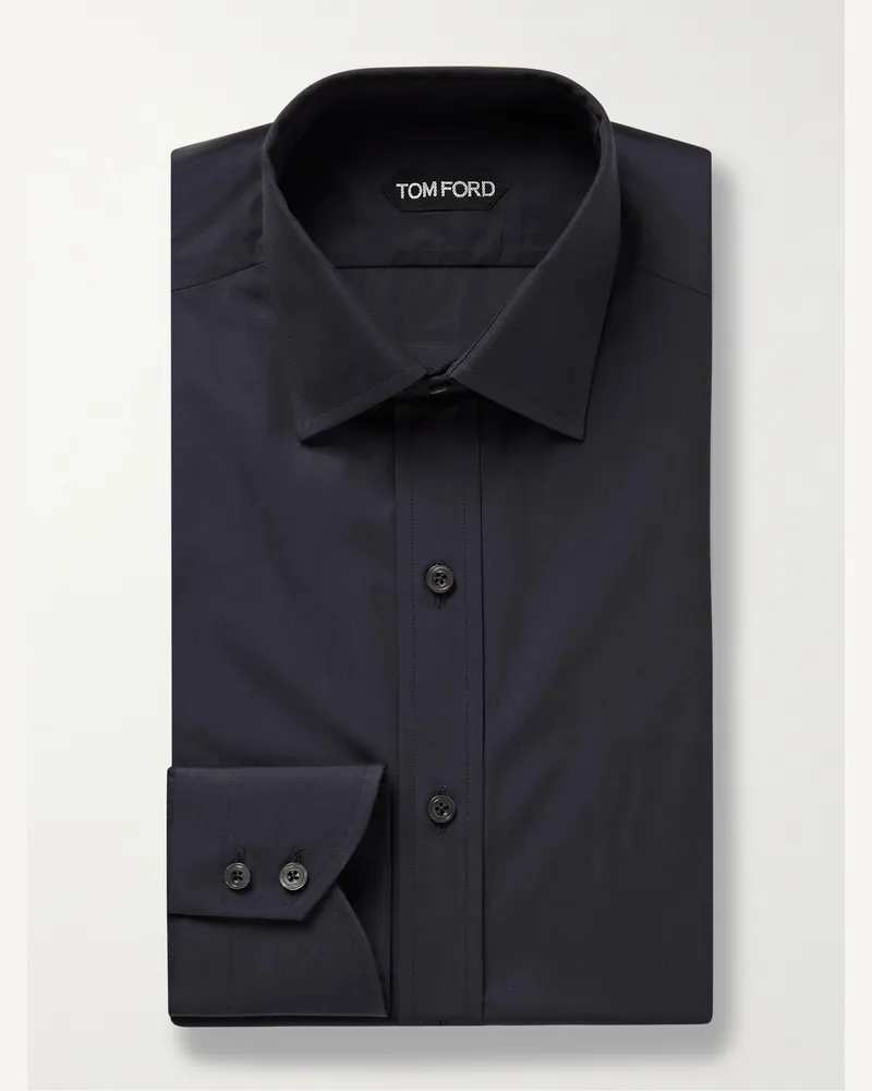 Tom Ford Hemd aus Baumwollpopeline mit Cutaway-Kragen Blau