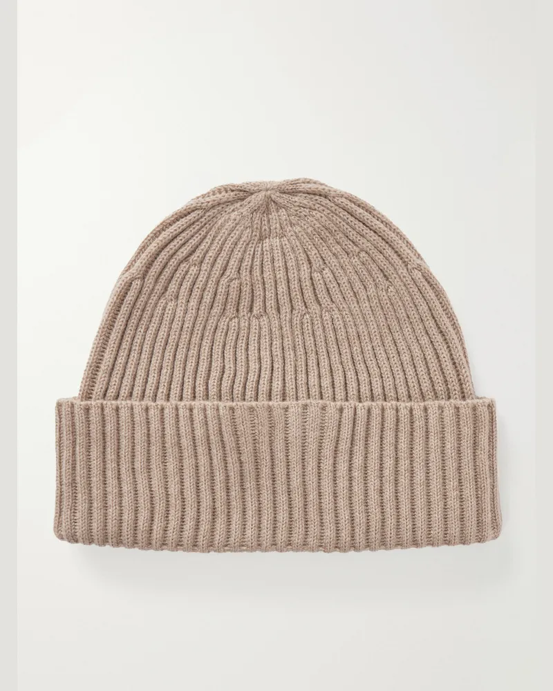 Brunello Cucinelli Ribbed Cashmere Beanie Brown