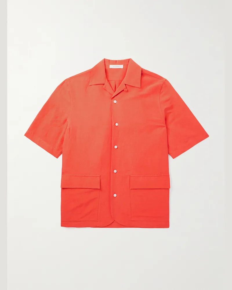 Umit Benan Cuban Hemd aus einer Leinen-Seidenmischung mit wandelbarem Kragen Orange