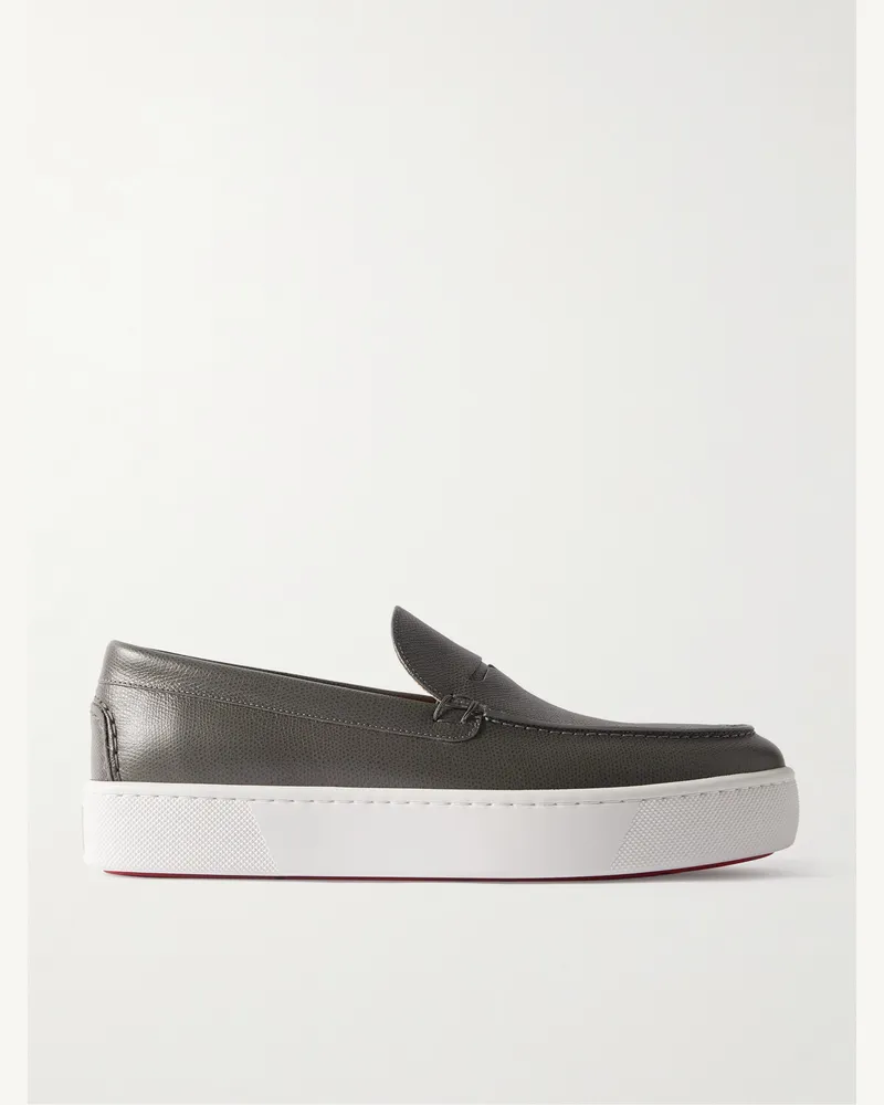 Christian Louboutin Paqueboat Pennyloafers aus vollnarbigem Leder Grau