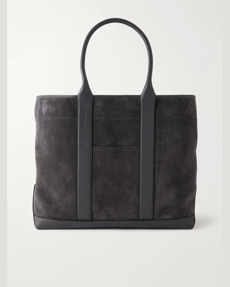 Tom Ford Leather-Trimmed Suede Weekend Bag Gray