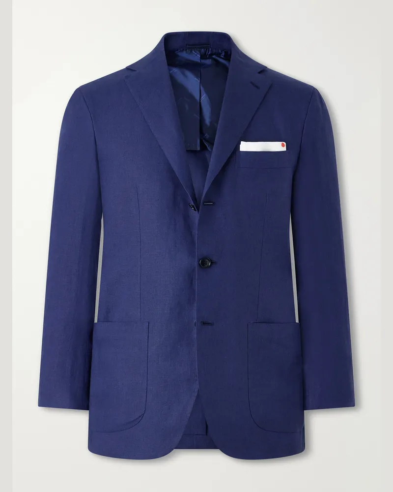 Kiton Linen Blazer Blue