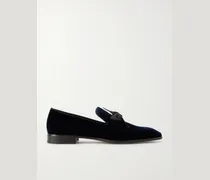 December First Bow-Detailed Grosgrain-Trimmed Velour Loafers