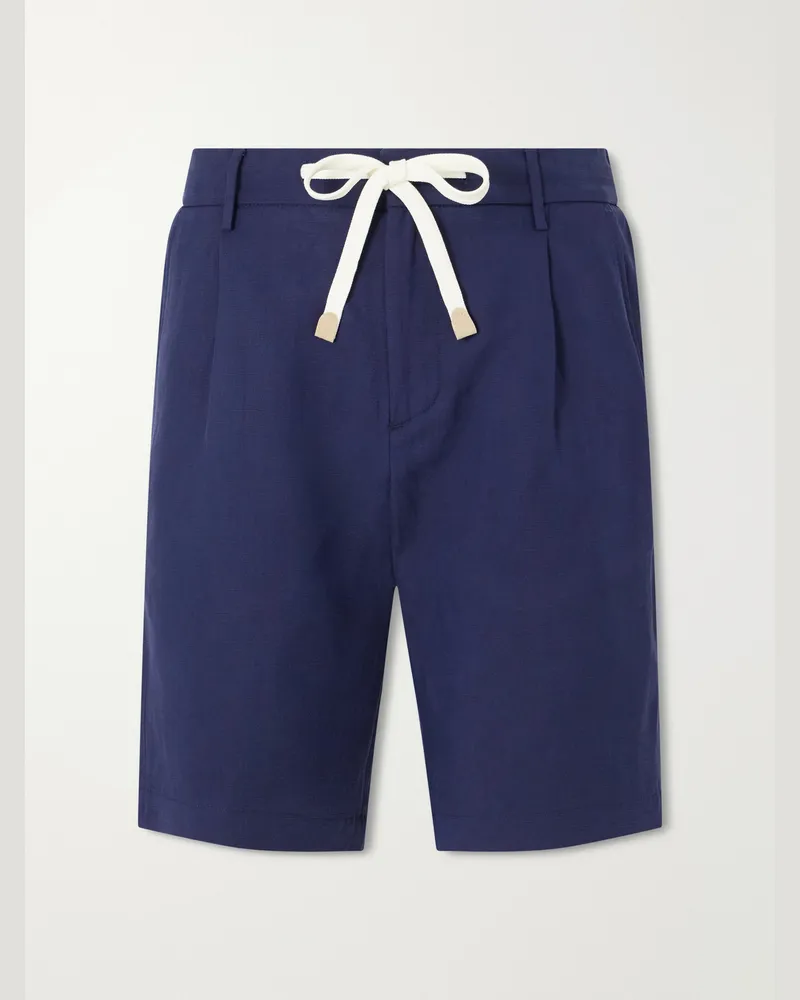 Eleventy Wide-Leg Lyocell and Linen-Blend Twill Shorts Blue