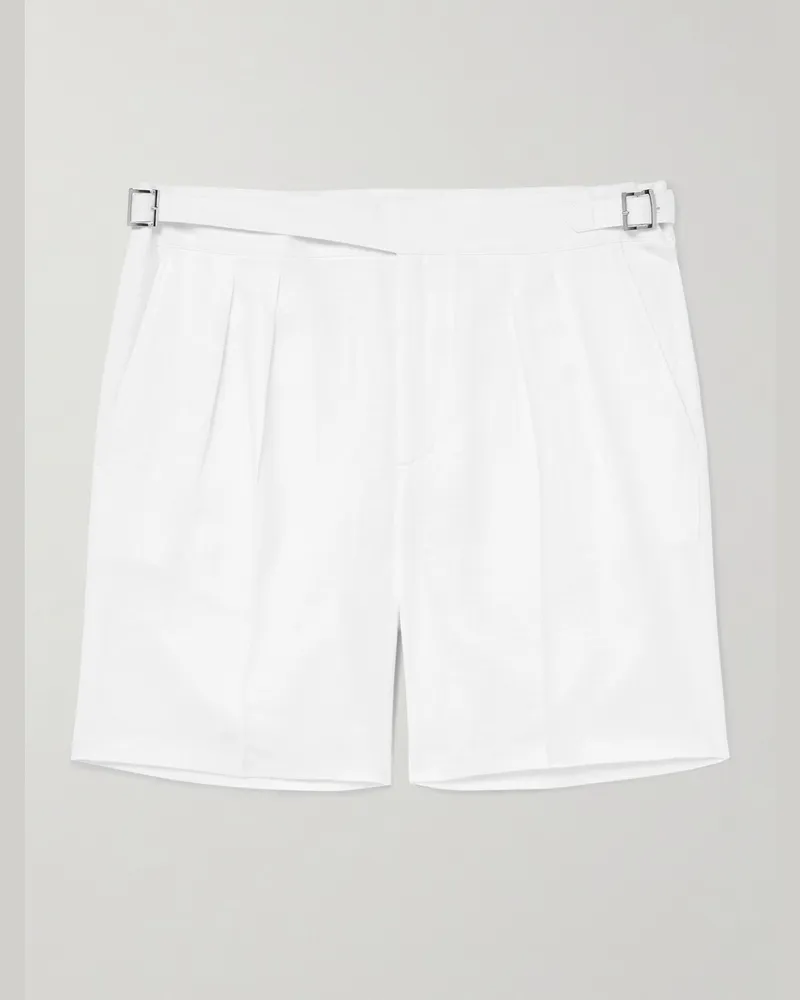 MR P. Gerade geschnittene Bermudashorts aus Leinen mit Falten Weiß