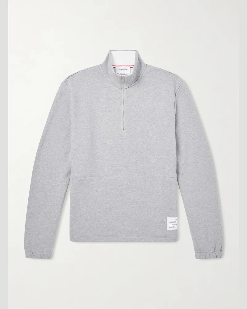 Thom Browne Sweatshirt aus Baumwoll-Jersey mit Logoapplikation und kurzem Reißverschluss Grau