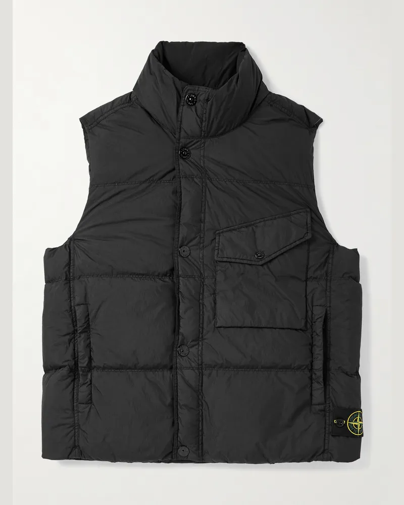 Stone Island Daunenweste aus gestepptem Reps-Nylon in Knitteroptik mit Logodetail in Stückfärbung Schwarz