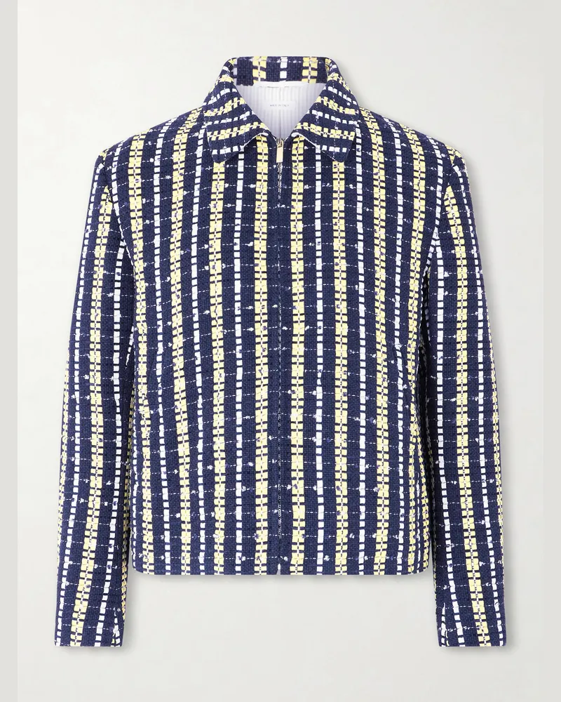 Thom Browne Cotton-Blend Tweed Jacket Blue