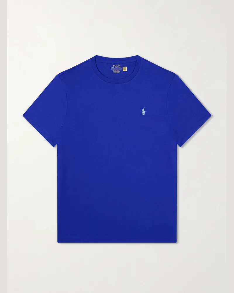 Ralph Lauren Logo-Embroidered Cotton-Jersey T-Shirt Blue