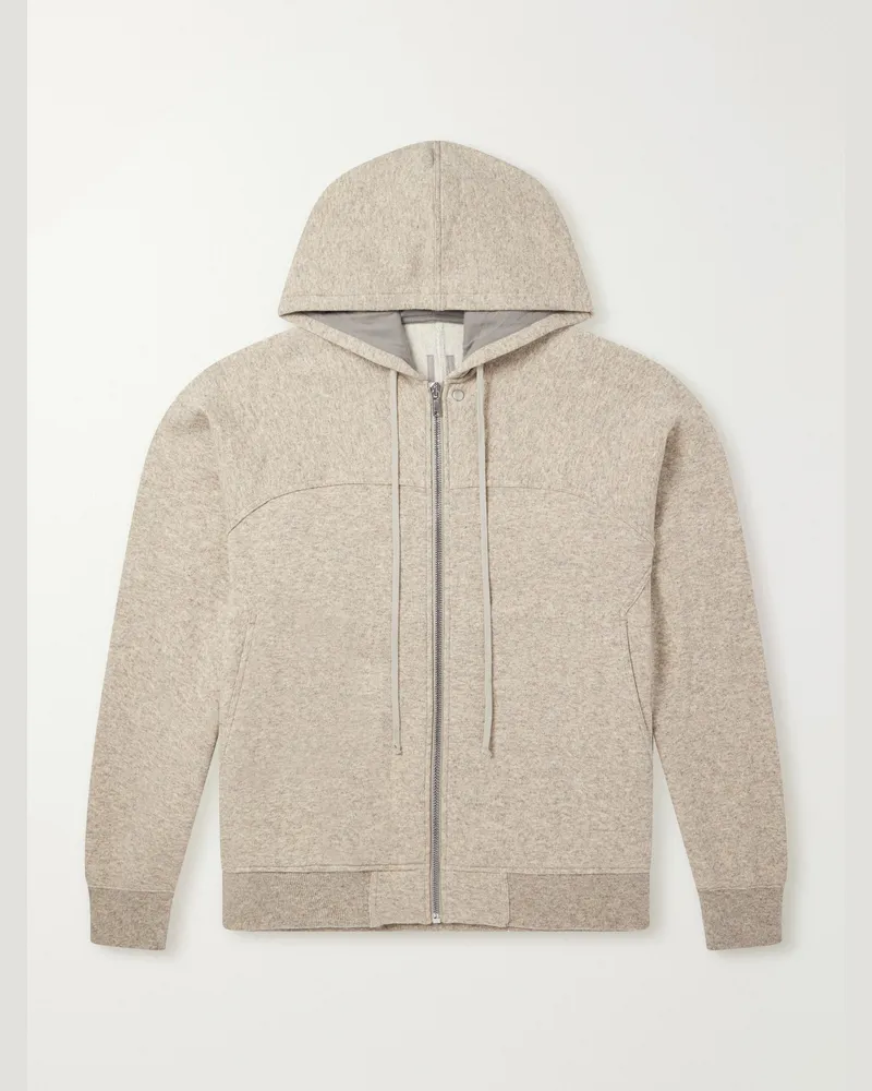 Rick Owens Wool and Cotton-Blend Zip-Up Hoodie Neutrals