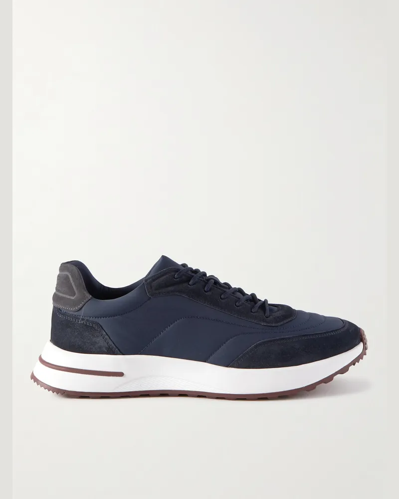 Loro Piana Weekend Walk Sneakers aus Shell mit Velourslederbesatz Blau