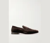 Gigi Leather-Trimmed Croc-Effect Velvet Penny Loafers