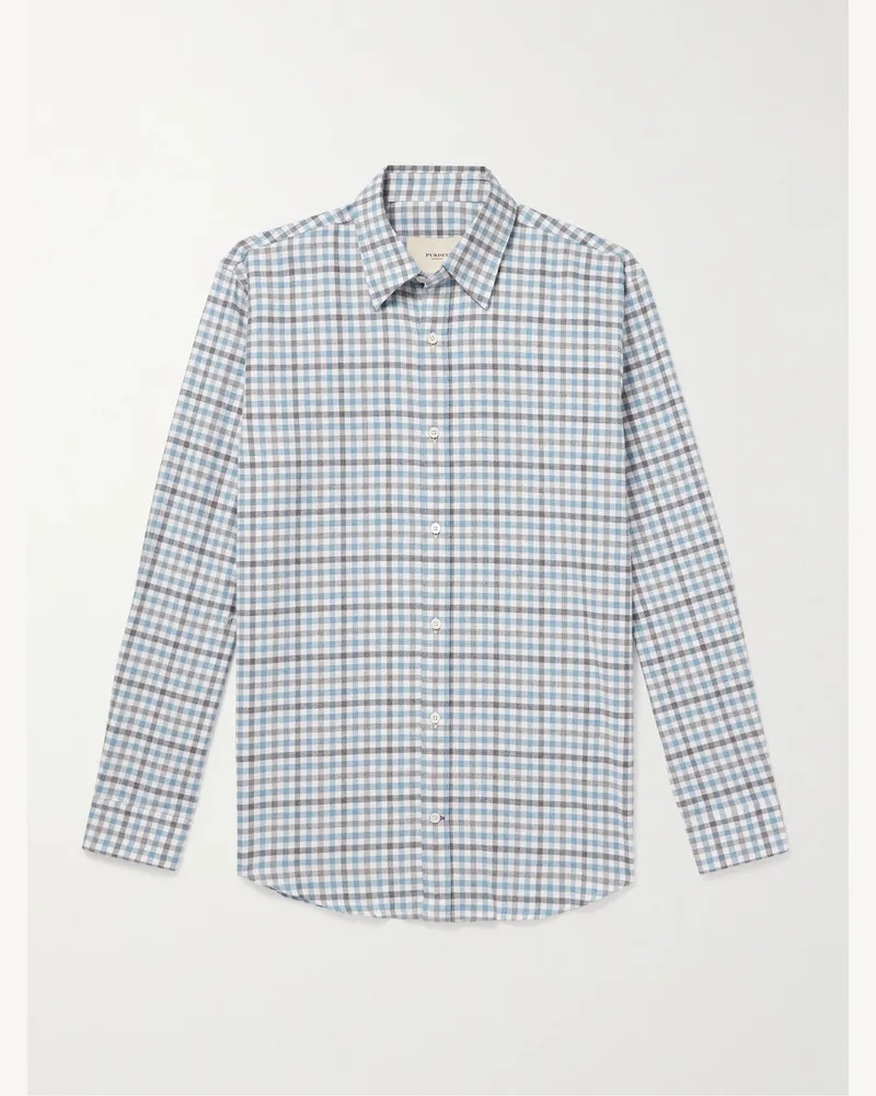 PURDEY Hemd aus kariertem Baumwollflanell Blau