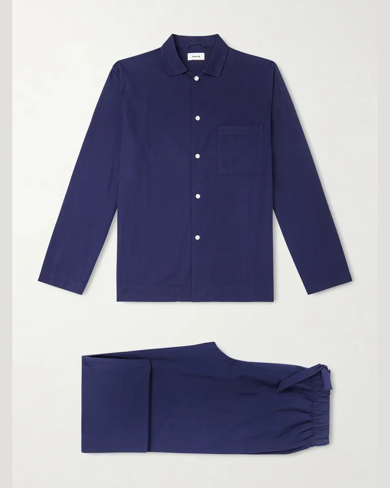 TEKLA Organic Cotton-Poplin Pyjamas Blue