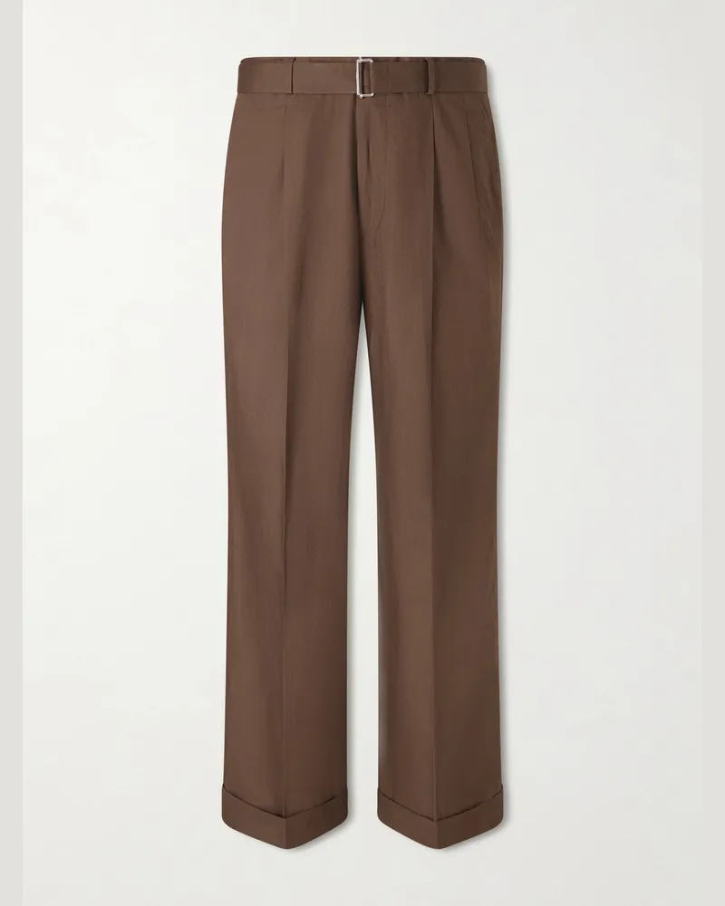 Officine Generale Evans Wide-Leg Organic Cotton-Poplin Trousers Brown