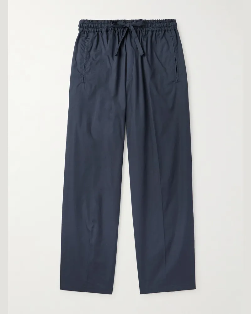 Umit Benan Julian gerade geschnittene Hose aus Popeline aus einer Baumwoll-Seidenmischung mit Kordelzugbund Blau