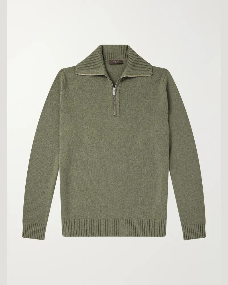 Slowear Zanone Cashmere Half-Zip Sweater Green